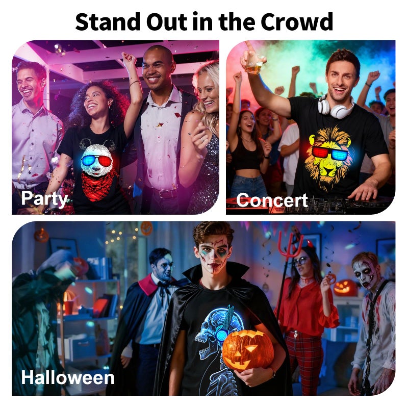 SOOoEC Sound Activated LED T-Shirt, Glow in The Dark Light Up Shirt for Men, Neon Shirt for Rave, Glow Party, Concert, Halloween - Image 3